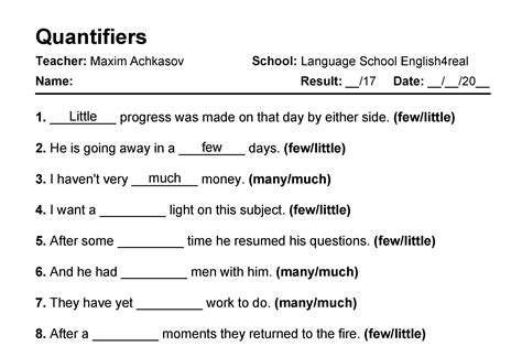 Quantifiers English Grammar Fill In The Blanks Exercises With Answers In Pdf
