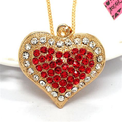 New Fashion Women Shiny Rhinestone Dz Red Heart Crystal Pendant Chain