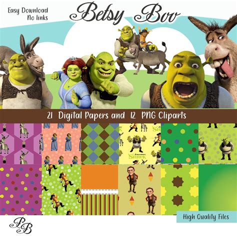 Shrek Clipart And Digital Paper Png Digital Image Fiona Clip Etsy