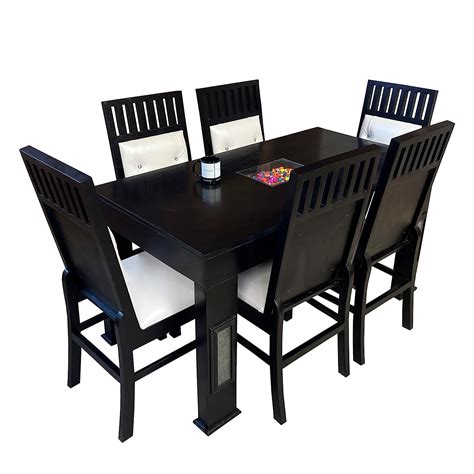 Moonwooden Sheesham Wooden Dining Table 6 Seater With Cushioned Chairsolid Woodsix Seater
