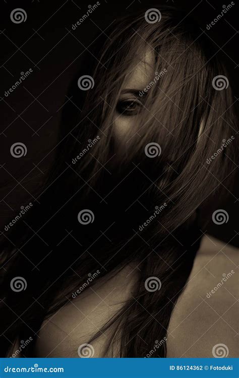 Emotion Expression Dark Girl Face Stock Photo Image Of Lips Fear