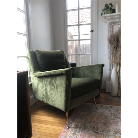 Includes clearance items ending in.97 &.99; West Elm Distressed Olive Velvet Carlo Mid-Century Chair ...