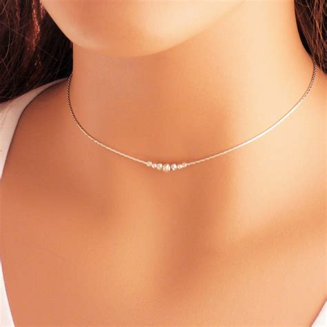Silver Beaded Choker Necklace Sterling Silver Choker Beaded Choker Necklace Dainty Choker