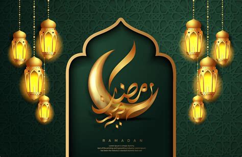 Ramadan Kareem Green Embossed Greeting Card Design 935652 Vector Art at ...