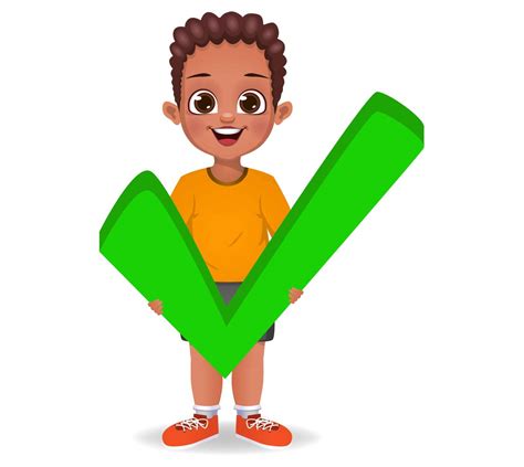 Cute Boy Holding Correct Sign Vector Stock Image Vectorgrove