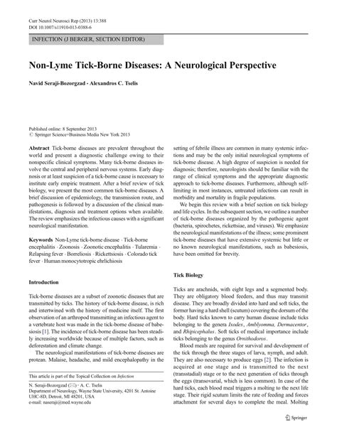 Pdf Non Lyme Tick Borne Diseases A Neurological Perspective Topical
