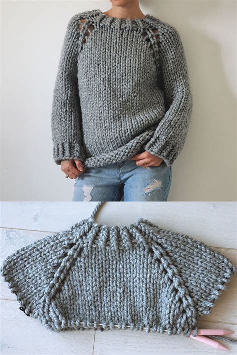 Super Chunky Raglan Knit Sweater Pattern Top Down Knitted Etsy Super Bulky Yarn Knitting