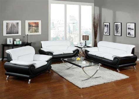 Orel White And Black Bonded Leather Sofa Set Living Room