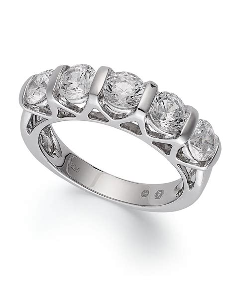 Macys Certified Five Stone Diamond Ring In 14k White Gold 2 Ct Tw