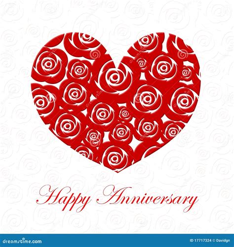 Happy Anniversary Day Heart With Red Roses Stock Illustration