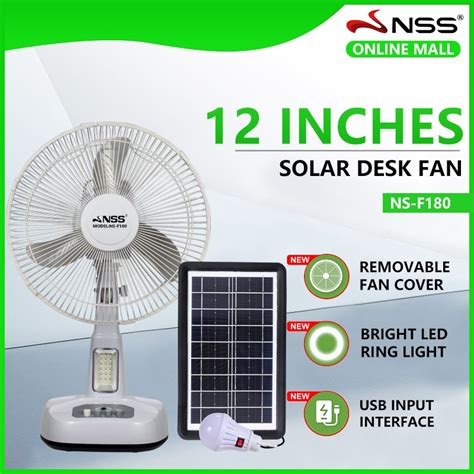Nss Rechargable Solar Fan With Bulb 12 Inch Solar Electric Fan With