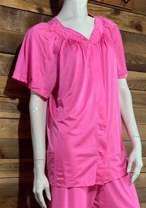 vintage lingerie 1980s shadowline pink size 38 nylon pajamas etsy