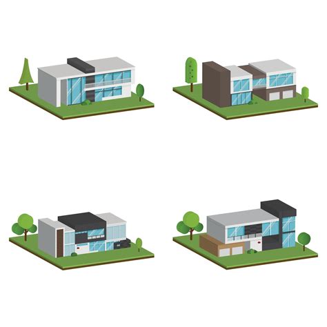 Isometric And 3d Houses Flat Design Of Modern Architecture Home