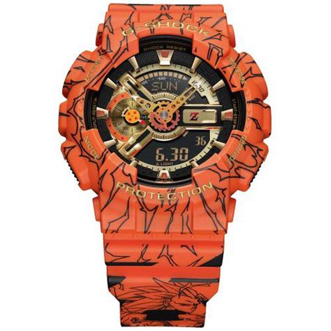 The orange body and watch bands are covered in dragon ball illustrations and graphic elements, including scenes of. Reloj Casio G-Shock GA-110JDB-1A4ER Dragon Ball Naranja Negro — Joyeria Canovas relojería y ...