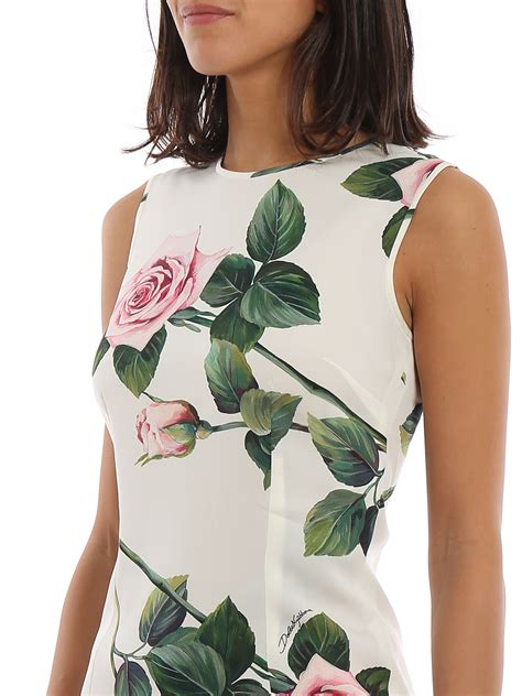 Tops Tank Tops Dolce Gabbana Tropical Rose Print Silk Top