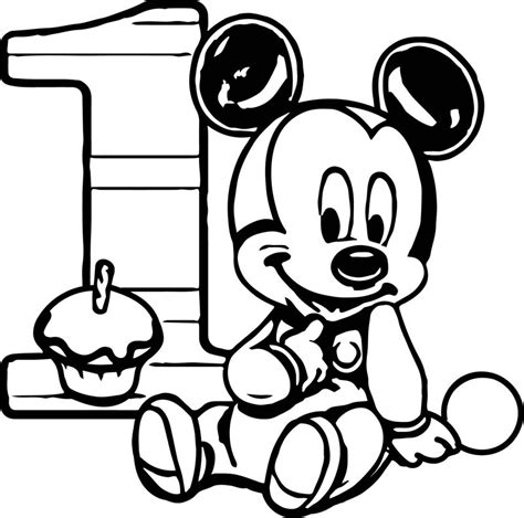 Top 75 free printable mickey mouse coloring pages online. Baby Mickey One Cupcake Birthday Coloring Page - Coloring ...
