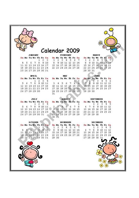 Calendar 2009 Esl Worksheet By Teacher Drica
