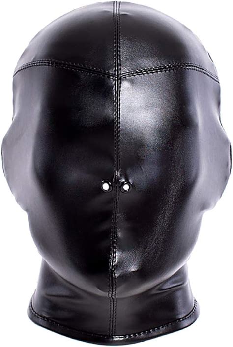 Amazon Leather Full Face Mask Adult Sex Bondage Hood Breathable