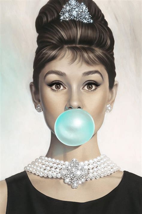Contemporary Print Big Blue Bubble Gum Bubble Being Blown By Etsy Audrey Hepburn Art Audrey