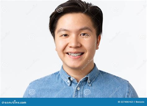 Orthodontics Dental Care And Stomatology Concept Close Up Portrait Of Handsome Asian Man With