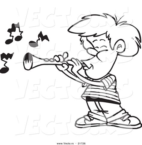 Vector Of A Cartoon Boy Playing A Clarinet Outlined Coloring Page By
