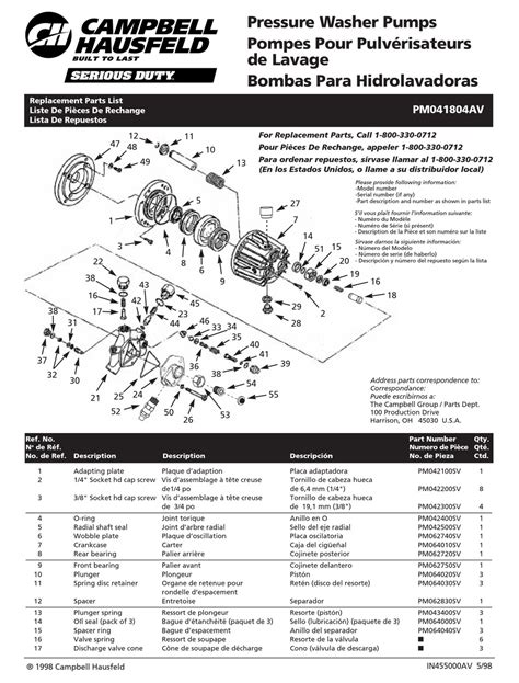 CAMPBELL HAUSFELD PM041804AV REPLACEMENT PARTS LIST Pdf Download