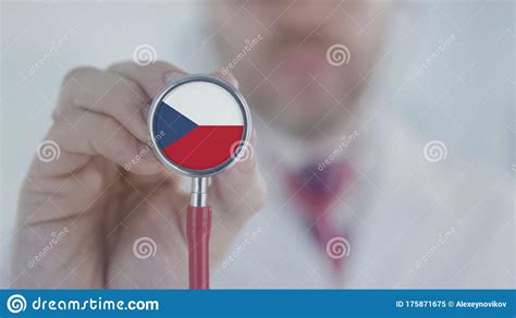 Doctor Holds Stethoscope Bell With The Czech Flag Healthcare In Czech