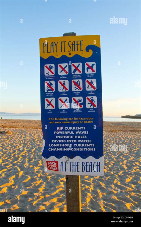 Safety Rules Sign On Beach At Santa Cruz California Usa Stock Photo Alamy