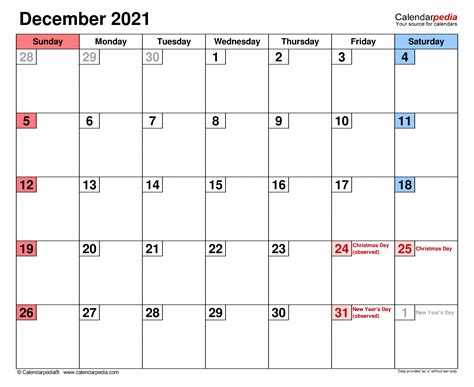 Free Editable December 2021 Calendar Month Calendar Printable