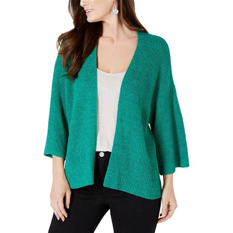Style And Co Womens Green Knit Kimono Sleeves Cardigan Sweater M Bhfo
