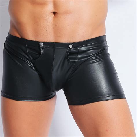 Hot Sexy Lingerie Latex Boxers Shorts Men Fad Patent Leather Tights