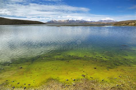 Snow Capped Mountains Reflected In Blue Lake Stock Photo