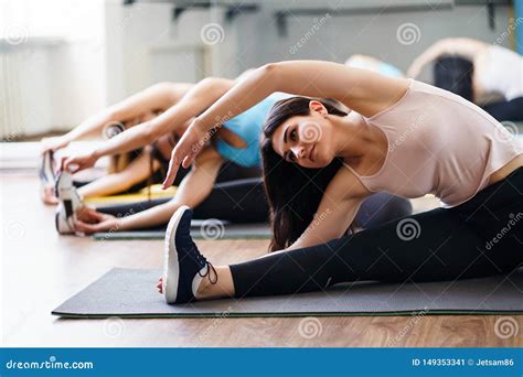 Fit Women Doing Stretching Exercises Before Splits Stock Image Image