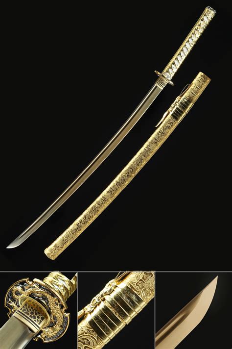 Japanese Sword Handmade Japanese Sword With Golden Blade And Scabbard