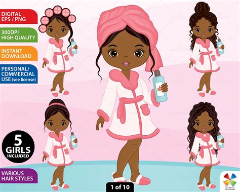 African American Spa Girls Clipart Vector Spa Girl Spa Etsy