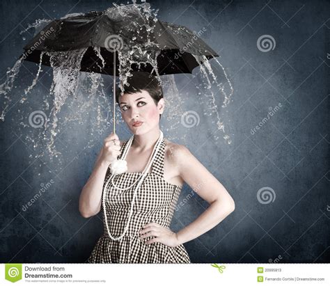Pin Up Girl With Umbrella Under Water Splash Stock Photos Image 20995813