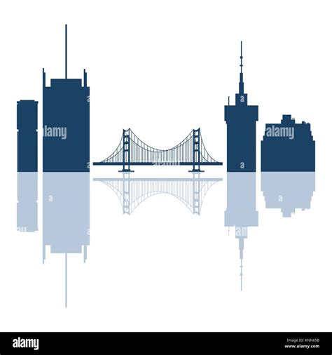 Silhouettes Of Golden Gate Suspension Bridge And Modern Buildings In