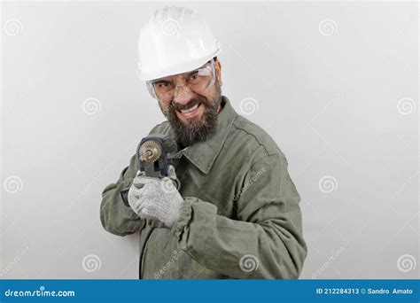 worker man wearing hardhat screaming shouting anger rage with drill tool stock image image of