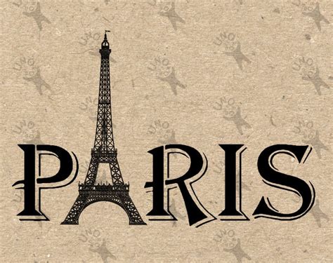 Vintage Paris Word Eiffel Tower Instant Download Digital