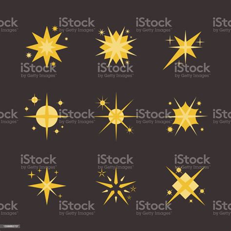 Flat Sparkling Stars Set Vector Illustration Stok Vektör Sanatı And Arka