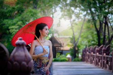 Premium Photo Beautiful Thai Girl In Traditional Dress Costume Red