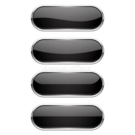 Web Buttons Black Shiny Oval Icons With Chrome Frame Stock Vector