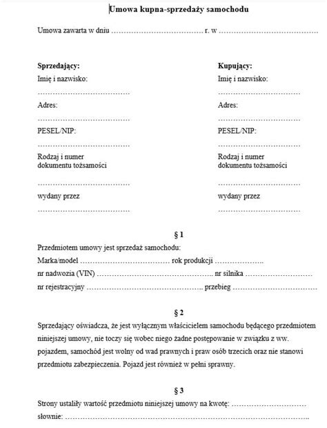 Umowa Kupna Sprzedaży Samochodu Wzór PDF DOC 2023 Najtaniej u Agenta