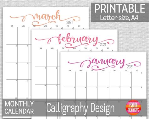 2021 Monthly Planner Calendar Set 85x11 A4 Printable Etsy