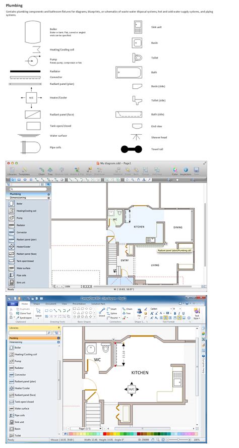A diagram software helps in creating an array of both simple and complex diagram using minimal effort and within the shortest possible time. Building Drawing Tools | Design Element — Plumbing | Professional Building Drawing