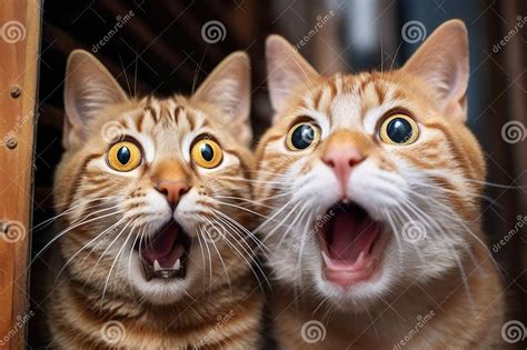 Unexpected Reactions Three Cats Expressing Surprise Stock Illustration