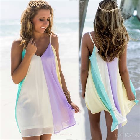 Dresses Rainbow Chiffon Bohemian Beach Dress Summer Women 2019 New
