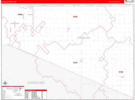 Douglas County Sd Zip Code Wall Map Red Line Style By Marketmaps