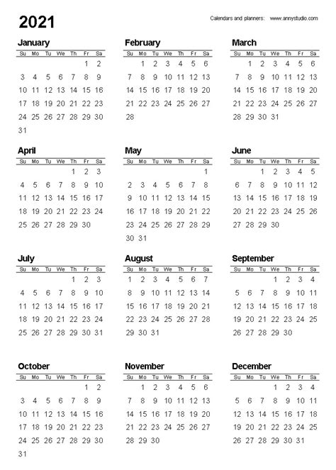 Free Yearly Calendar 2021 Portrait Position Free Printable Calendar