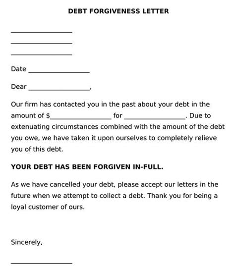 Debt Forgiveness Letter Template